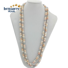 AA 10mm Baroque Mixed Color Long Flat Freshwater Pearl Necklace